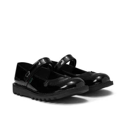Front ¾ right of Junior Girls Kick MJ Wings Leather Black