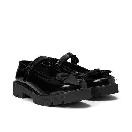 Front ¾ right of Junior Girls Kori MJ Ribbon Patent Leather Black