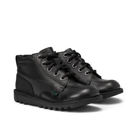Front ¾ right of Junior Boys Kick Hi Reflective Leather Black