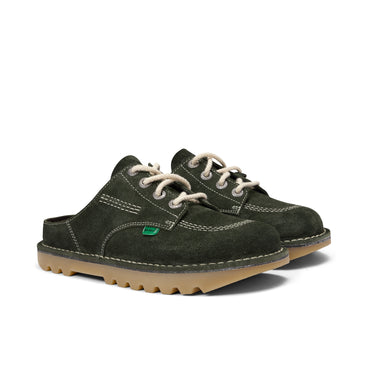 Front ¾ right of Adult Unisex Kick Mule Sued Green