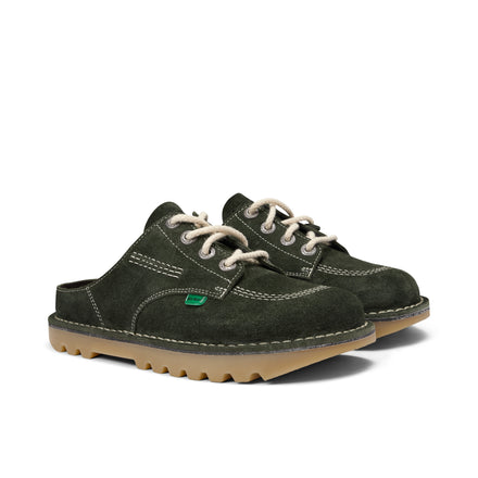 Front ¾ right of Adult Unisex Kick Mule Sued Green