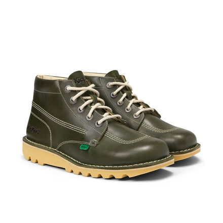 Front ¾ right of Adult Unisex Kick Hi Leather Dark Green