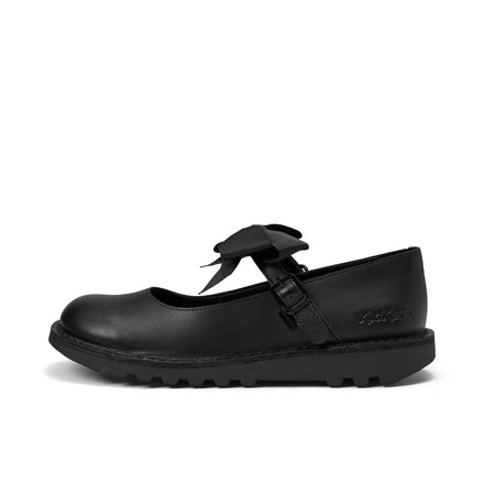 Left side view of Youth Womens Kick MJ Bow Leather Black
