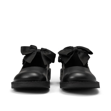 Front view of Youth Womens Kick MJ Bow Leather Black