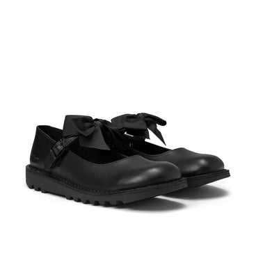 Front ¾ right of Youth Womens Kick MJ Bow Leather Black
