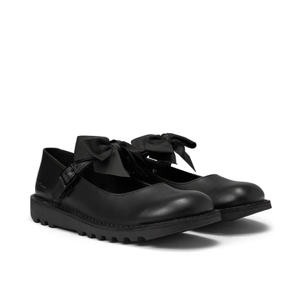 Front ¾ right of Youth Womens Kick MJ Bow Leather Black