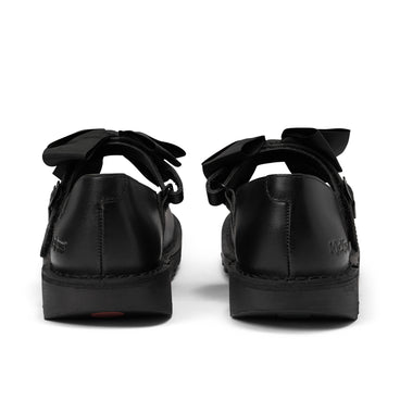 Back view of Youth Womens Kick MJ Bow Leather Black