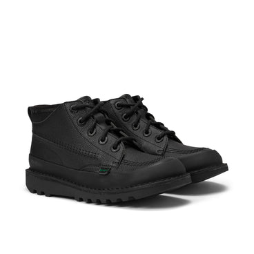 Front ¾ right of Youth Mens Kick Mid Track Leather Black