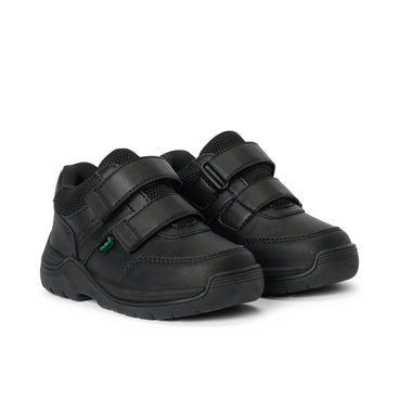 Front ¾ right of Infant Boys Stomper Twin Velcro Synthetic Leather Leather Black