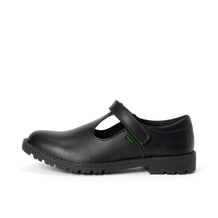 Left side view of Junior Girls Lachly T-Bar Synthetic Leather Black