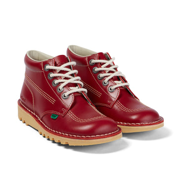 Front ¾ right of Adult Womens Kick Hi Leather Red