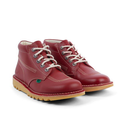 Front ¾ right of Adult Womens Kick Hi Leather Red