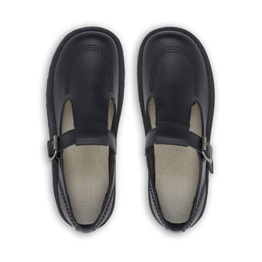 Detail view (Top view mapped) of Adult Womens Kick T Bar Leather Black