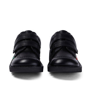 Front view of Junior Unisex Kick Lo Twin Vel Leather Black