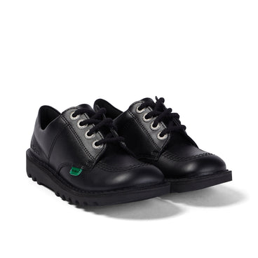Front ¾ right of Junior Unisex Kick Lo Leather Black