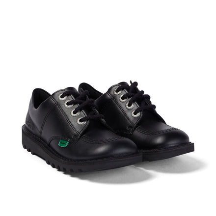 Front ¾ right of Junior Unisex Kick Lo Leather Black