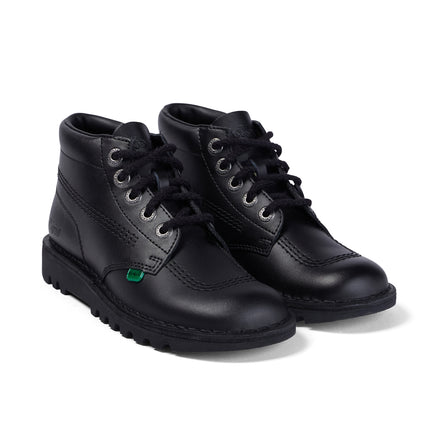 Front ¾ right of Youth Unisex Kick Hi Leather Black