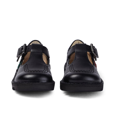 Front view of Infant Girls Kick T Bar Leather Black