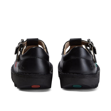 Back view of Infant Girls Kick T Bar Leather Black