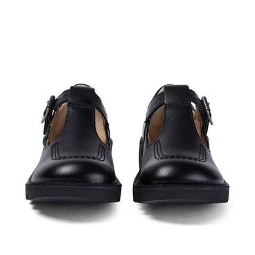 Front view of Junior Girls Kick T Bar Leather Black