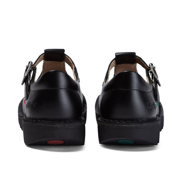 Back view of Junior Girls Kick T Bar Leather Black