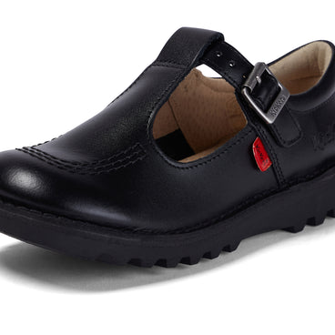 Detail view (close-up) of Junior Girls Kick T Bar Leather Black