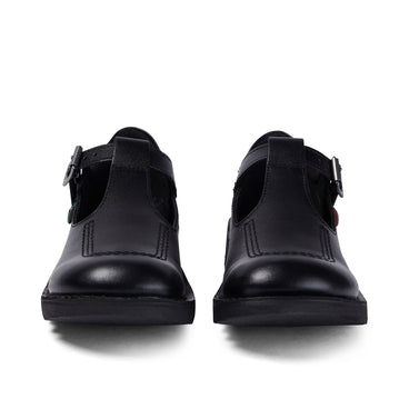 Front view of Youth Womens Kick T Bar Leather Black