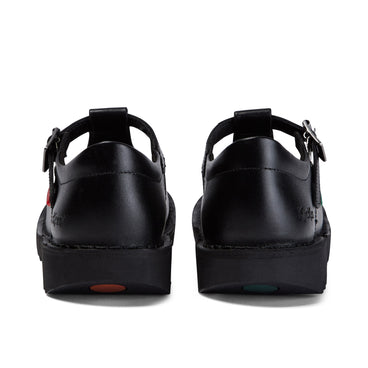 Back view of Youth Womens Kick T Bar Leather Black