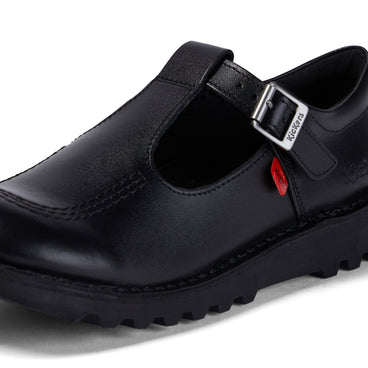 Detail view (close-up) of Youth Womens Kick T Bar Leather Black