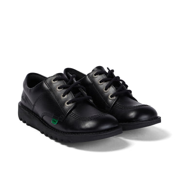 Front ¾ right of Youth Unisex Kick Lo Leather Black
