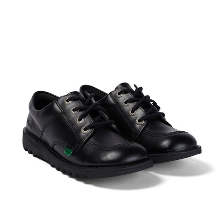Front ¾ right of Youth Unisex Kick Lo Leather Black
